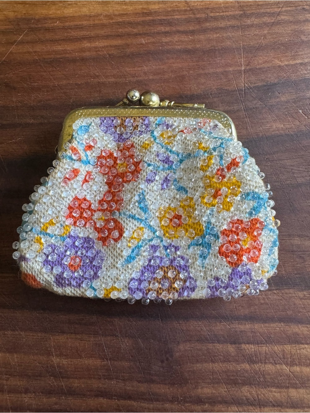 Vintage Floral Candy Dot Beaded Coin Purse